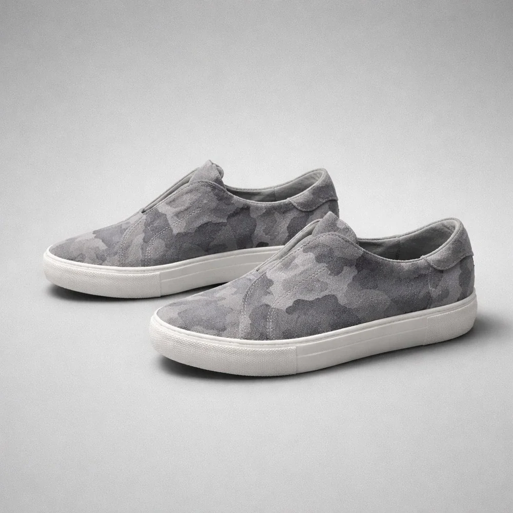 J/Slides NYC Gray Camo Suede Slip On Platform‎ Sneakers Womens 8.5 M